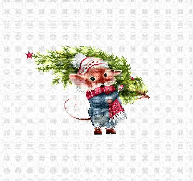 Mouse with fir tree Counted Cross-Stitch Kit by Luca-S B1169L
