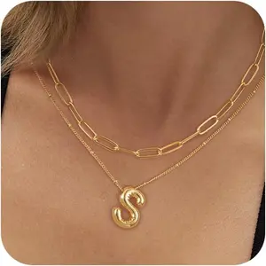Tewiky Bubble Letter Necklace For Women Trendy Dainty Initial Necklace Layered Choker Pendant Necklaces For Women Name Necklace Personalised Gift trending  jewellery For dealsforyoudays Fashionable Jewelry Modern Versatile Accessories