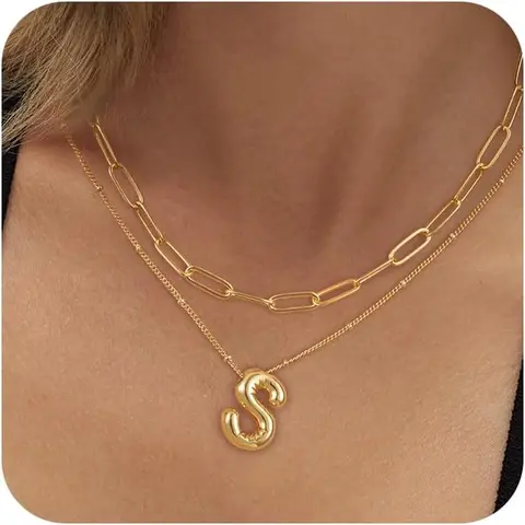 Tewiky Bubble Letter Necklace For Women Trendy Dainty Initial Necklace Layered Choker Pendant Necklaces For Women Name Necklace Personalised Gift trending jewellery For dealsforyoudays Fashionable Jewelry Modern Versatile Accessories