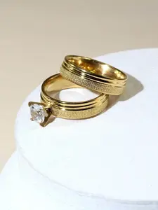 Stainless Steel Couple Rings Set, Fashion Zircon Wedding Bands, Elegant Daily Wear Jewelry Gift for All Seasons