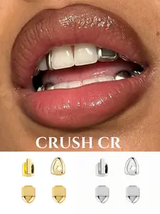 CRUSH CR Minimalist Single Tooth Open Face Cap Grilllz Set, Accessory For Woman Man 18K Gold Plated for Hip Hop Concerts Club Nights Edgy Streetwear Fits Themed Parties TikTok Photoshoots Daily Commutes Y2K Aesthetic Outfits Lightweight