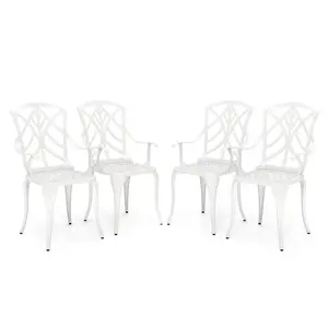 COSTWAY - Set of 4 Cast Aluminum Patio Dining Chairs with Armrests and Decorative Patterns