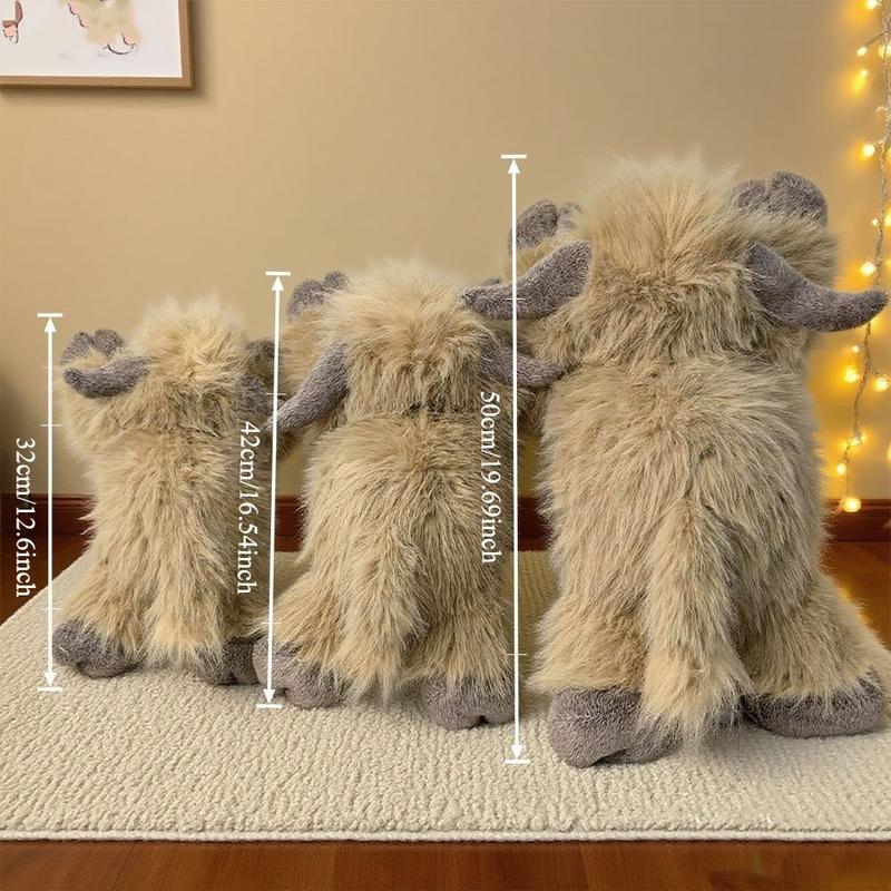 3 sizes of Scottish Highland plush cow toys, cute fluffy cow plush doll pillows, Cute cow design, realistic plush decorations, suitable for adults and children's birthdays and Christmas gifts