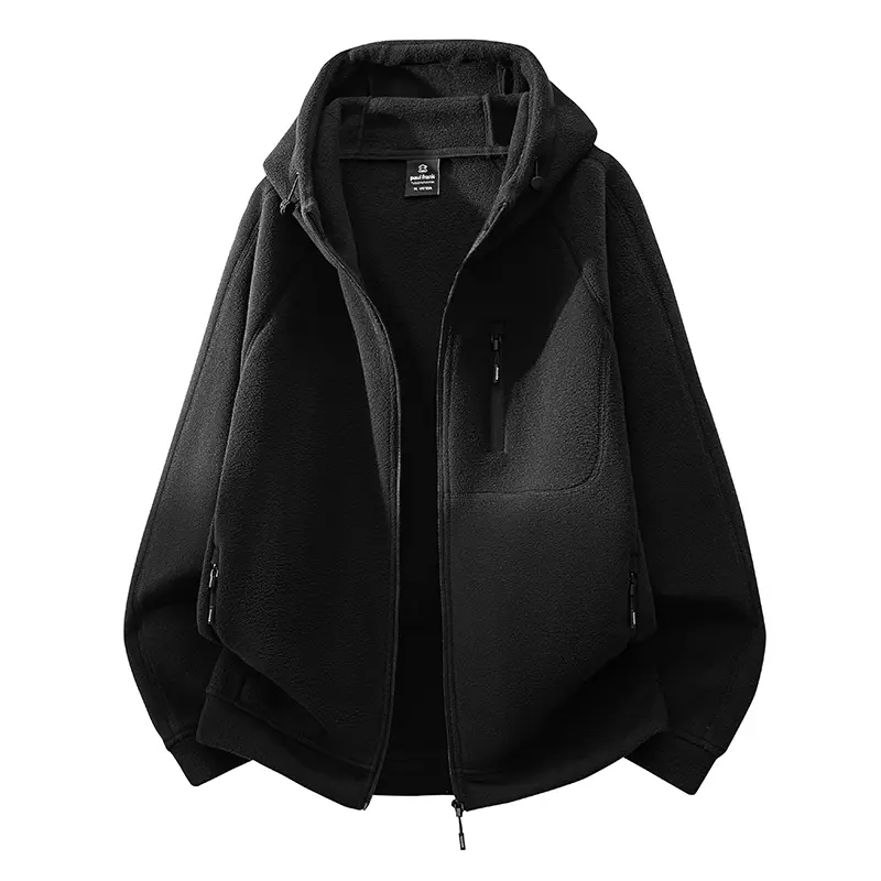 Men's Fleece Jacket, Solid Color Casual Polyester Outerwear with Zipper for Warm Autumn and Winter Wear, No