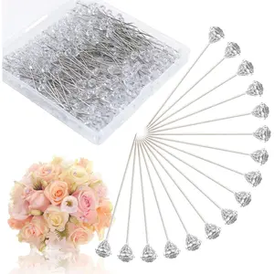 300 count 1.5 Inch Straight Clear Corsage Boutonniere Pins with  Heads  Rhinestone Floral Pins Ideal for DIY Decoration, Crafts, Sewing, Quilting and Wedding Bridal Hair Accessories