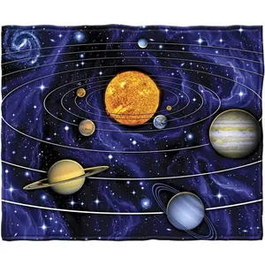 Dawhud Direct Flannel  Throw Blanket - 50x60-Inch Plush Space Blanket with Solar System Design for Kids and Adults - Soft and Cozy for Bed, Couch, or Travel