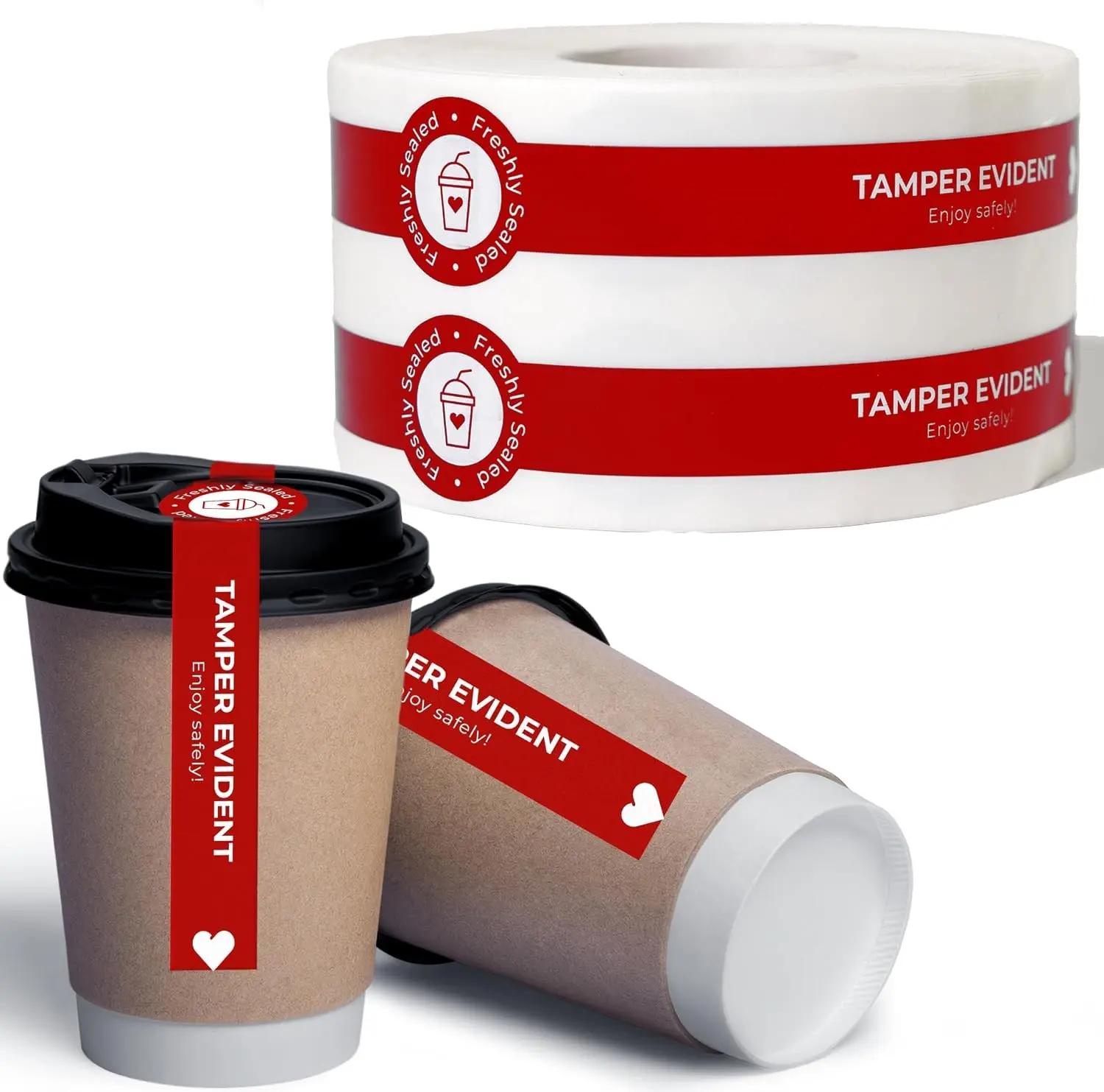 Tamper Evident Stickers For Coffee Cups Or Drink Cover Stickers - Double Roll Size 1” x 9” X 500 Drink Labels - Takeaway Delivery Tamper Proof Labels For Drink Spiking Prevention