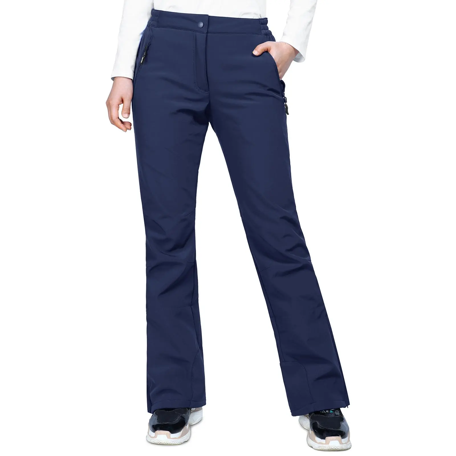 Outdoor Ventures Women's Snow Pants Waterproof Windproof Outdoor Fleece Lined Softshell Insulated Ski Pants with Boot Gaiters