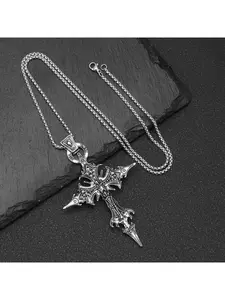 Vintage Gothic Skull Cross Pendant Necklace - Stainless Steel Punk Jewelry for Men