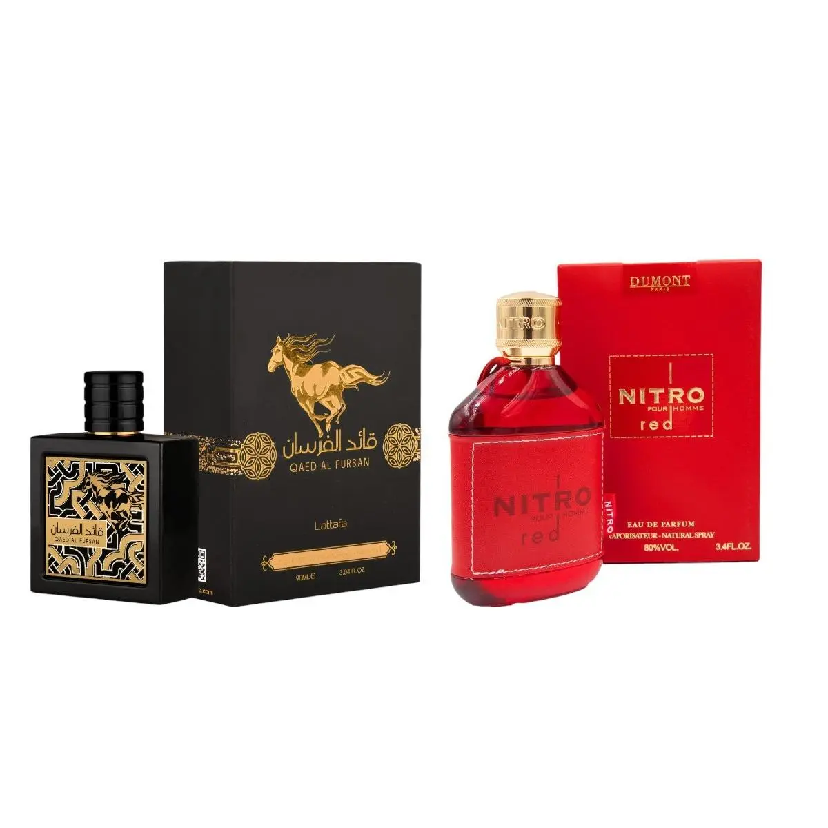 Oudlash Bundle | Lattafa Qaed Al Fursan + Dumont Nitro Red Men's Fragrance 100ML 3.4 OZ | Aquatic Wood, Pineapple Saffron, Apple