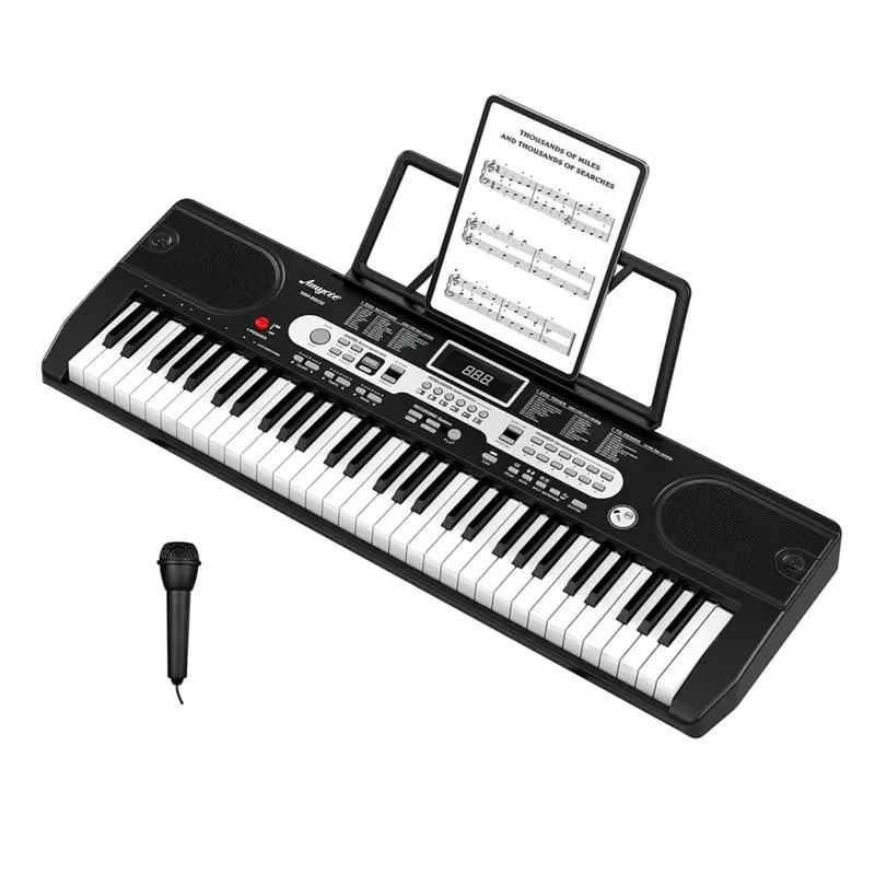 Electronic Keyboards Piano 61 Key, Portable Keyboards Piano with Microphone, Holder, Note Stickers for Beginners Groove Time Musical Instrument
