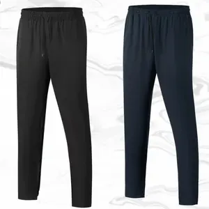 Two pairs of men's ice silk pants, featuring a casual and simple style, convenient drawstring waist adjustment, cool and smooth fabric, loose fit that conforms to the body without being tight, suitable for men who enjoy a casual lifestyle, perfect for eve