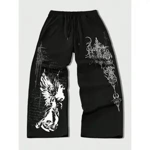 Gothic Angel & Cross Print Joggers, Street Style, Comfortable Fabric, Unisex Fashion, Spring & Fall Casual Wear
