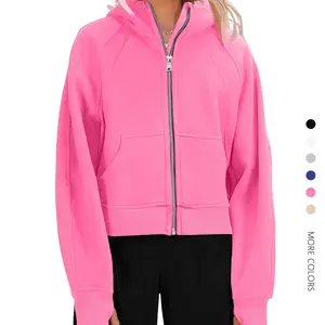 Danedvi Womens Sweatshirts Zipper Crop Pullover Funnel Neck Fleece Lined Zip Up Long Sleeve Tops Thumb Hole