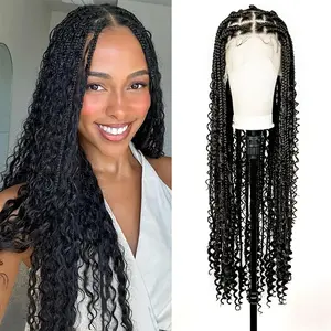 Full lace base triangle box, Summer Daily Wear knotless Bohemian Weave wig, Bohemian Weave wig, braided hair for black women. Blend box woven wig with long black woman woven wig