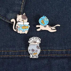 Spring new brooch -3PCS cartoon fish tank and cat series badge brooch, fashionable brooch, suitable for decoration on backpacks and clothing, exquisite gift, perfect for giving gifts to family and friends