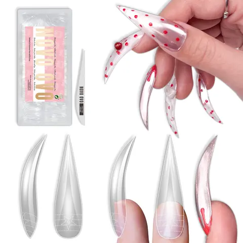 NOVO OVO Halloween 3D Eagle Claw Press-On Nails, Extra Long XL L-Curved Stiletto Full-Cover Apex Nails with Thin File, 16 Sizes 128Pcs Strong Hold Adhesion Non-Toxic Pre-Designed Acrylic Set for Cosplay, Strong Hold False Nails & Accessories, Adhesion Fal
