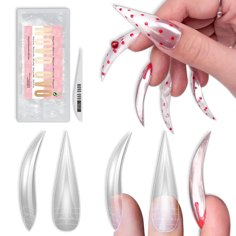 NOVO OVO Halloween 3D Eagle Claw Press-On Nails, Extra Long XL L-Curved Stiletto Full-Cover Apex Nails with Thin File, 16 Sizes 128Pcs Strong Hold Adhesion Non-Toxic Pre-Designed Acrylic Set for Cosplay, Strong Hold False Nails & Accessories, Adhesion Fal