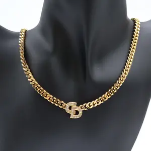 Pre-owned Christian Dior Vintage Crystal CD Chain Necklace Twins LDJ4433