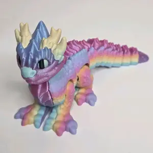 3D Printed Rainbow Glitter Dragon Figurine with Vibrant Colors and Detailed Features for Collectors