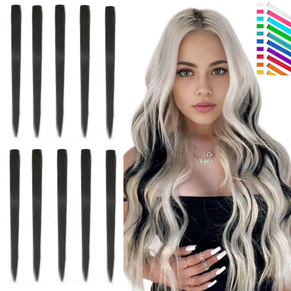 10 Pcs 22" Clip-in Hair Extensions, Bright Red Long Straight Heat Resistant Premium Synthetic Pieces for Women, Party Wear & Red Hair Aesthetic