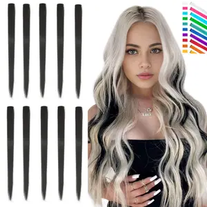 Clip-in Synthetic Hair Extensions, 22-Inch 10 PCS Heat-Resistant Straight Bright Red Synthetic Fiber Hairpiece, Colored Extension Hair for Girls’ Party & Daily Wear