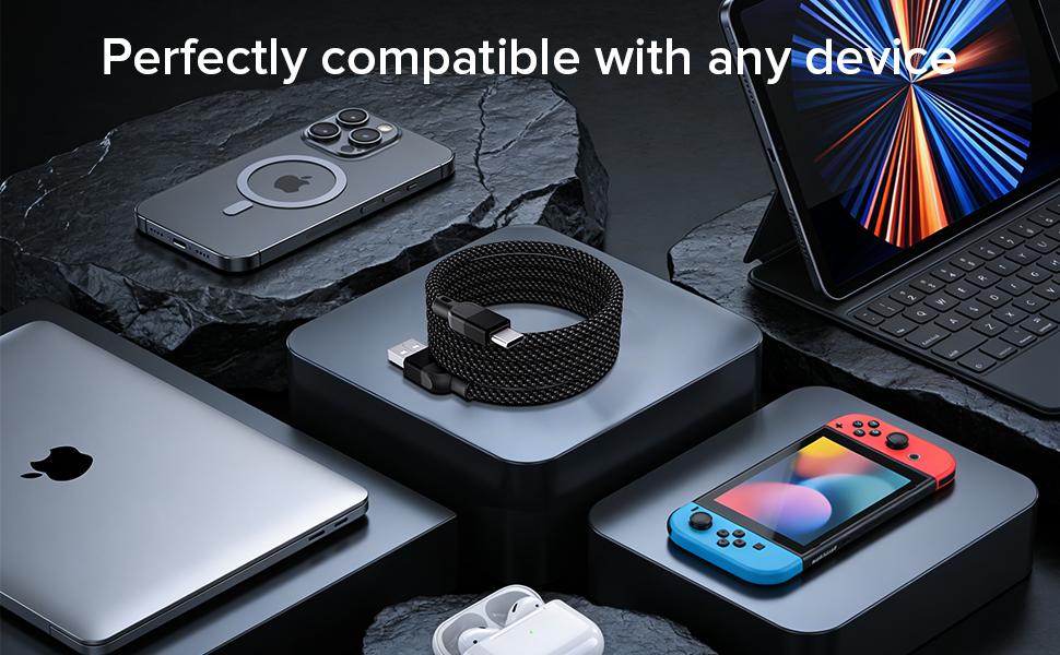 【2026 UPGRATED】Czlife Pro USB-C to USB-C Cable, Magnetic Type-C Fast Charging Cable, Magnetic Car Charging Cable, Compatible with iPhone 17 Pro Max, MacBook Pro 15, Galaxy S21/S20 Ultra, 240W Power, 4 Feet/1.2 Meter Length