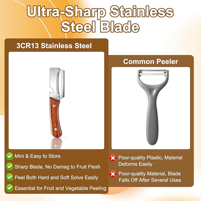 Multi-Functional Stainless Steel Vegetable Peeler with Wooden Handle & Bottle Opener, 2PCS Kitchen Tool for Fruit Veggie Potato Pumpkin, Practical Gifts for Mom