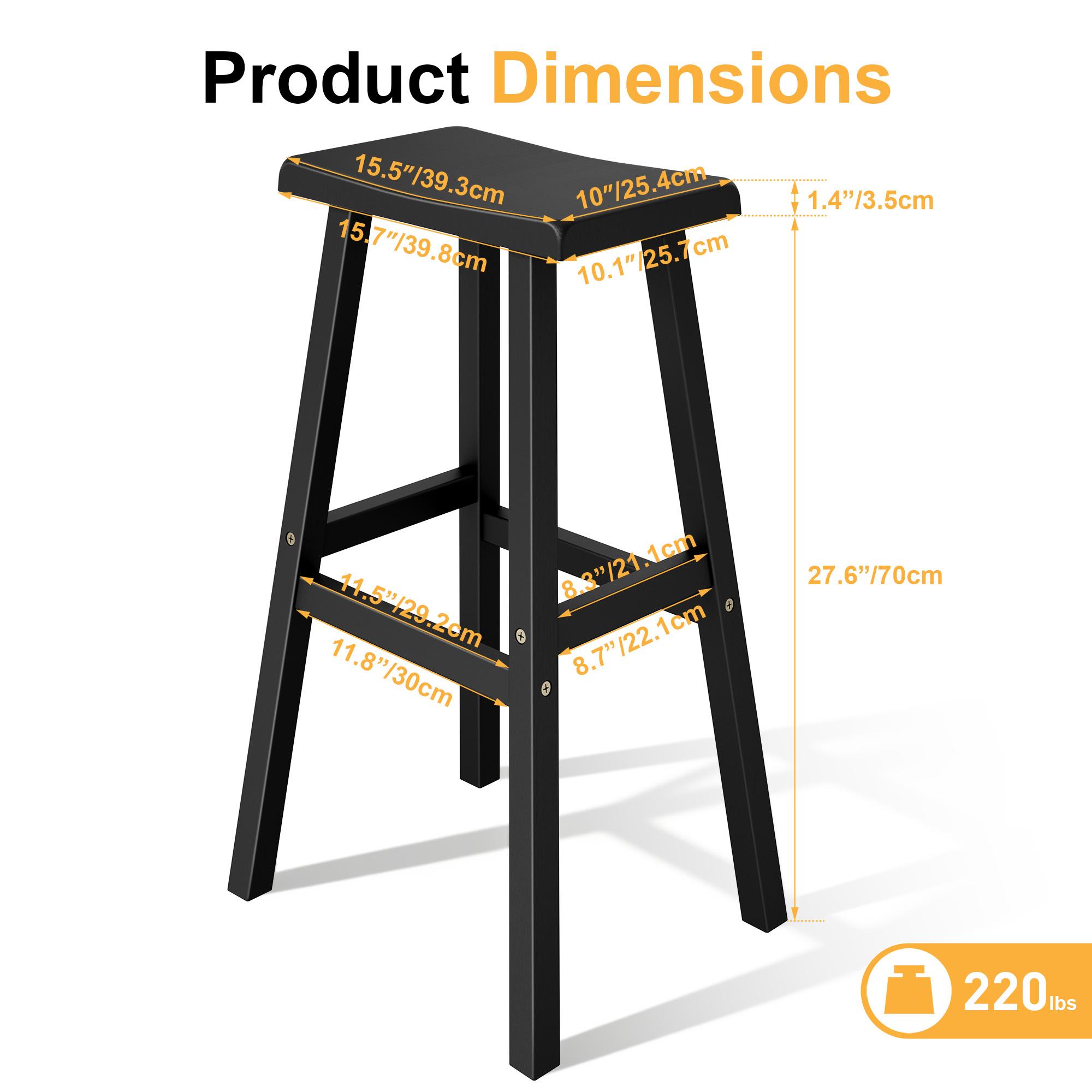 Set of 2 Wooden Saddle Bar Stools, 24 Inch Height, Seat with Footrests, Industrial Style – Kitchen Counter Stools for Restaurant, Bistro Bar, Home Dining