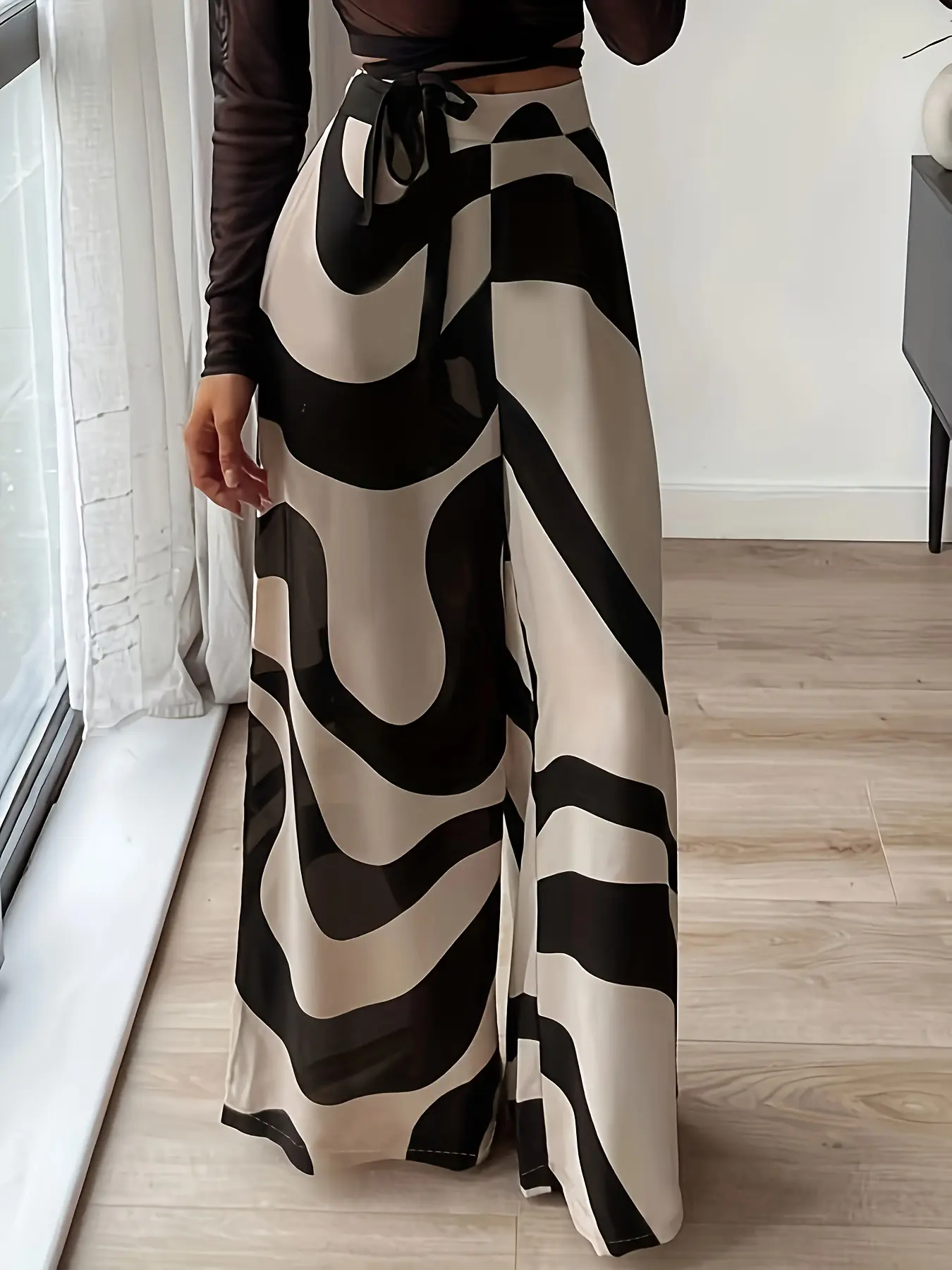 Print Draped Wide-Leg Pants
