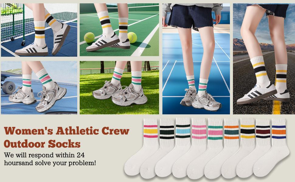 6-Pack crew socks for women/Men - Retro Sport Socks Breathable Cotton, Seamless Comfort