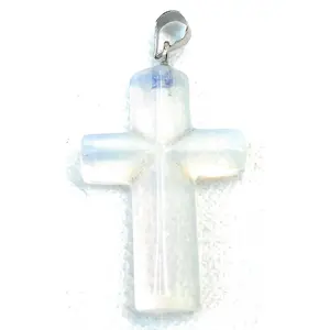 Crystal Necklace, Opalite Heart with Bail- Women and Girls Pendant All Ages, Opalite Cross