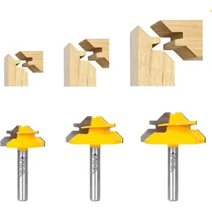 45  Lock Miter Router Bit 3- Set, for 1/2", 5/8", 3/4"  Height, 1/4 Inch Shank. Easy to Create Lock Miter Joint