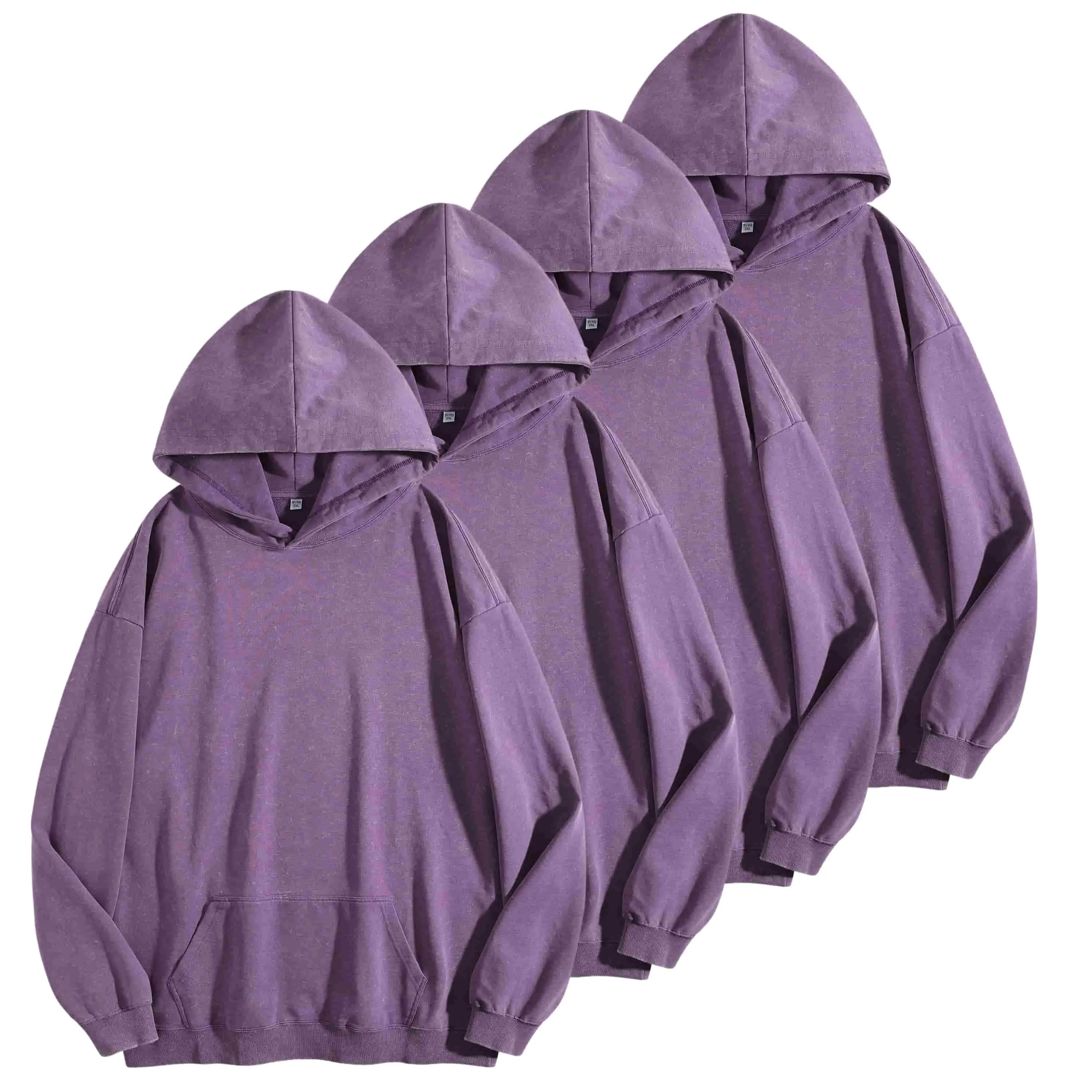 Men's 4-Pack Vintage Stone-Wash Hoodies, 400g Heavyweight Pullover Hooded Sweatshirts, Relaxed Oversized Solid Color Street Tops for Fall Winter Outfits