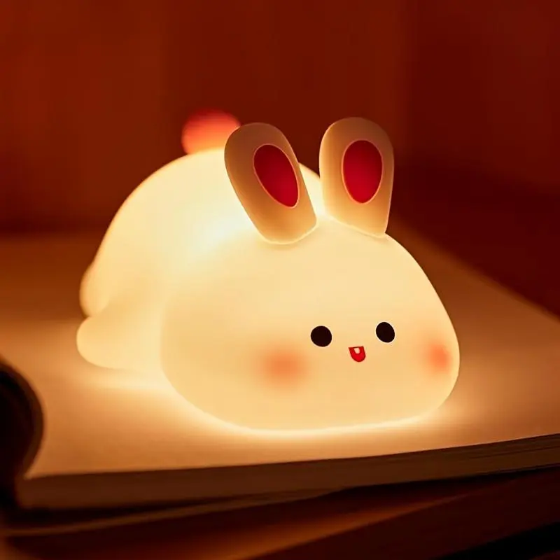 USB Rechargeable Big Face Rabbit Night Light, Smart Photo Light, Sleep Ambient Light with Three-Level Dimming, Room Decor Light, Birthday & Holiday Gift