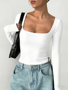 Women's Sexy Plain Y-Type Bodysuit Set, Long Sleeve Slim Fit Design, All-Season Wearable Yoga & Home Activewear, Sports Bodysuit