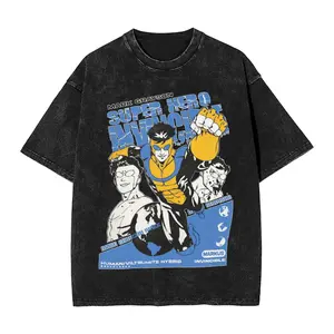 Anime Crazy Invincible Graphic Print T-Shirt Men Crew O-neck Cotton Vintage Washed Harajuku Y2K Fashion Summer Tee Oversized Top
