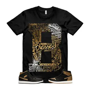 Aj1 Black Metallic Gold White Mid High T Shirt Match B BLS Unisex Streetwear