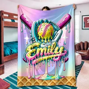 Personalized Custom Name Throw Blanket, Softball Drip Design, Fastpitch Softballer Gift, Comfortable Baseball-Themed Blanket, Throw Blankets