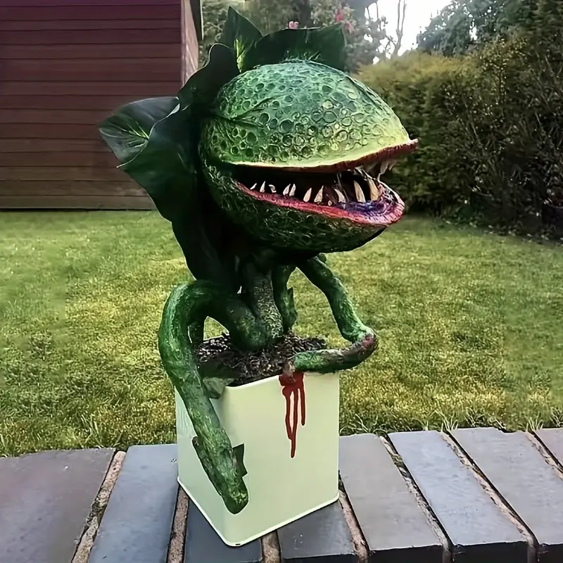 1PC Art Deco Carnivorous Plant Statue, Resin Flower Pot Sculpture, Outdoor Lawn Garden Patio Decor, Floor-Mounted Floral Theme Ornament, Electricity-Free & Battery-Free