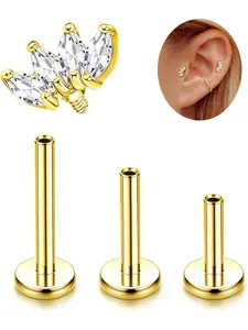 16G G23 Titanium Tragus Conch Helix Piercing Jewelry 6mm 8mm 10mm - Internally Threaded Flat Back Stud Cartilage Earrings Hypoallergenic Forward Earlobe Labret Tragus Piercing Jewelry Vertical Labret Jewelry