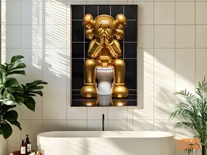 Golden Kaws in Toilet Hypbeast Poster - for Shower Wall Art, Washroom Wall Decor, Kaws Wall Art, Kaws Poster - NO FRAME