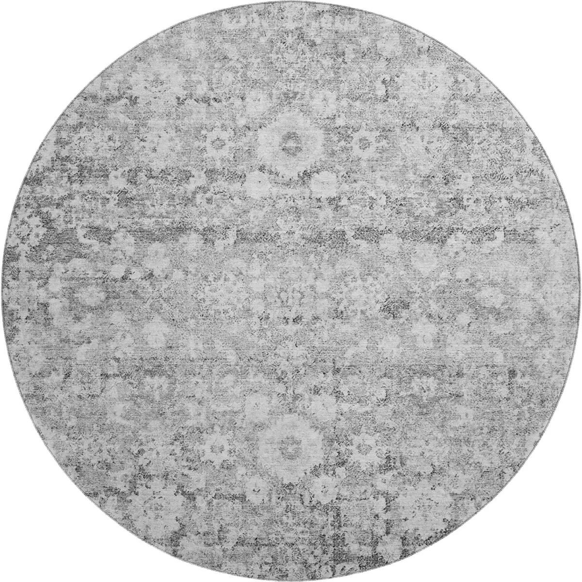 HomeRoots 653794 8 ft. Silver & Gray Oriental Washable Round Area Rug with UV Protection