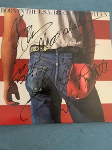 Bruce Springsteen and The E Street Band Hand Signed Autographed Born in the USA Album Record LP By All  Clarence Clemons COA