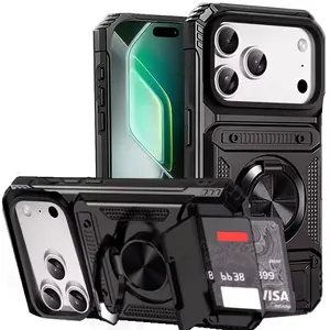 Heavy-Duty Shockproof Phone Case with Metal Stand And Card Slot, Compatible with iPhone 17 Pro Max, 16 Pro Max, 15 Pro Max, 14 Pro Max, Shockproof Protective Cover