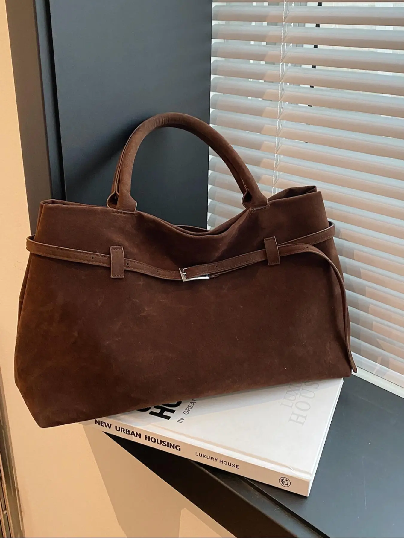 Women's Solid Color Suede Tote Bag, Large Capacity Shoulder Bag for Daily Life, Casual Trendy Versatile High-quality Daily Commuting Bag, Girl Fashion