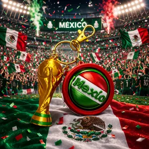 Mexico 2026 World Cup Fidget Spinner Keychain with Trophy 3D Printed Soccer Ball Spinner Team Mexico Football Fan Gear Stress Relief Toy Handmade Custom Durable Lightweight Backpack Charm Limited Edition Gift
