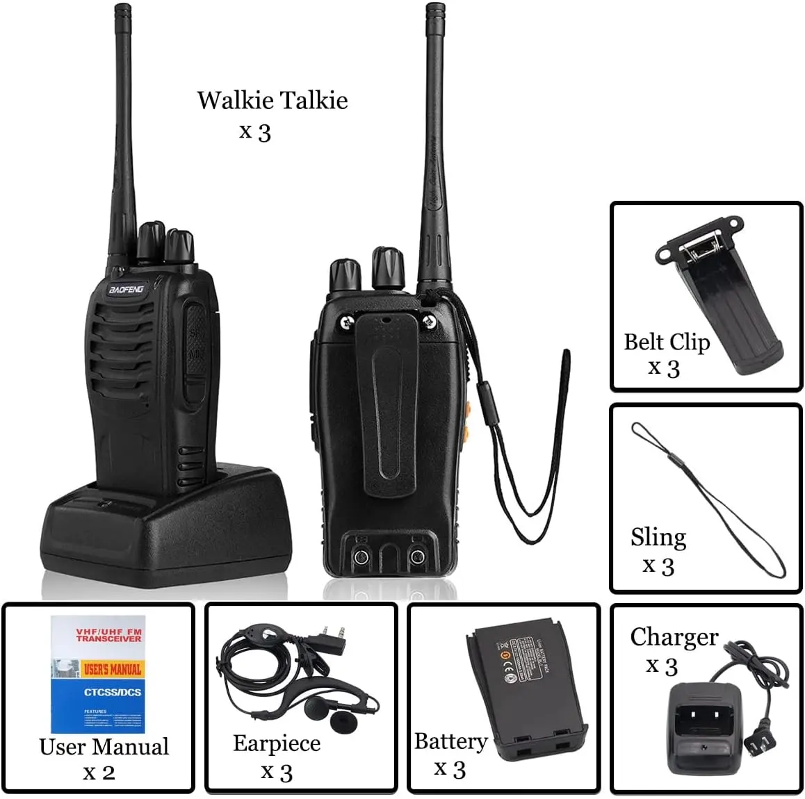 Baofeng BF-888S Rechargeable Walkie Talkies - UHF 400-470MHz, 16 Channels, Noise-Reducing Sound, Plug Charging, Headset Included, 2-4Pcs Long Range 2-Way Ham Radio Transceivers for Hiking, Light Outdoor Use, Hotel Operations