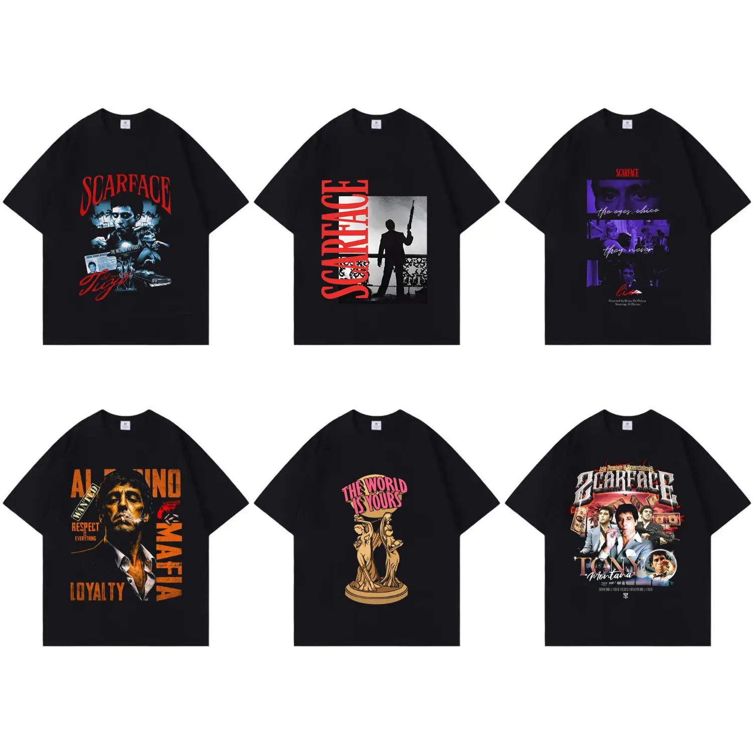 Retro Scarface Fashion Cool Classic INS Vintage Streetwear Crew Neck Pure Cotton Soft T-shirt Women Men Unisex Summer Comfortable and Stylish Items Holiday Gifts Father's Day
