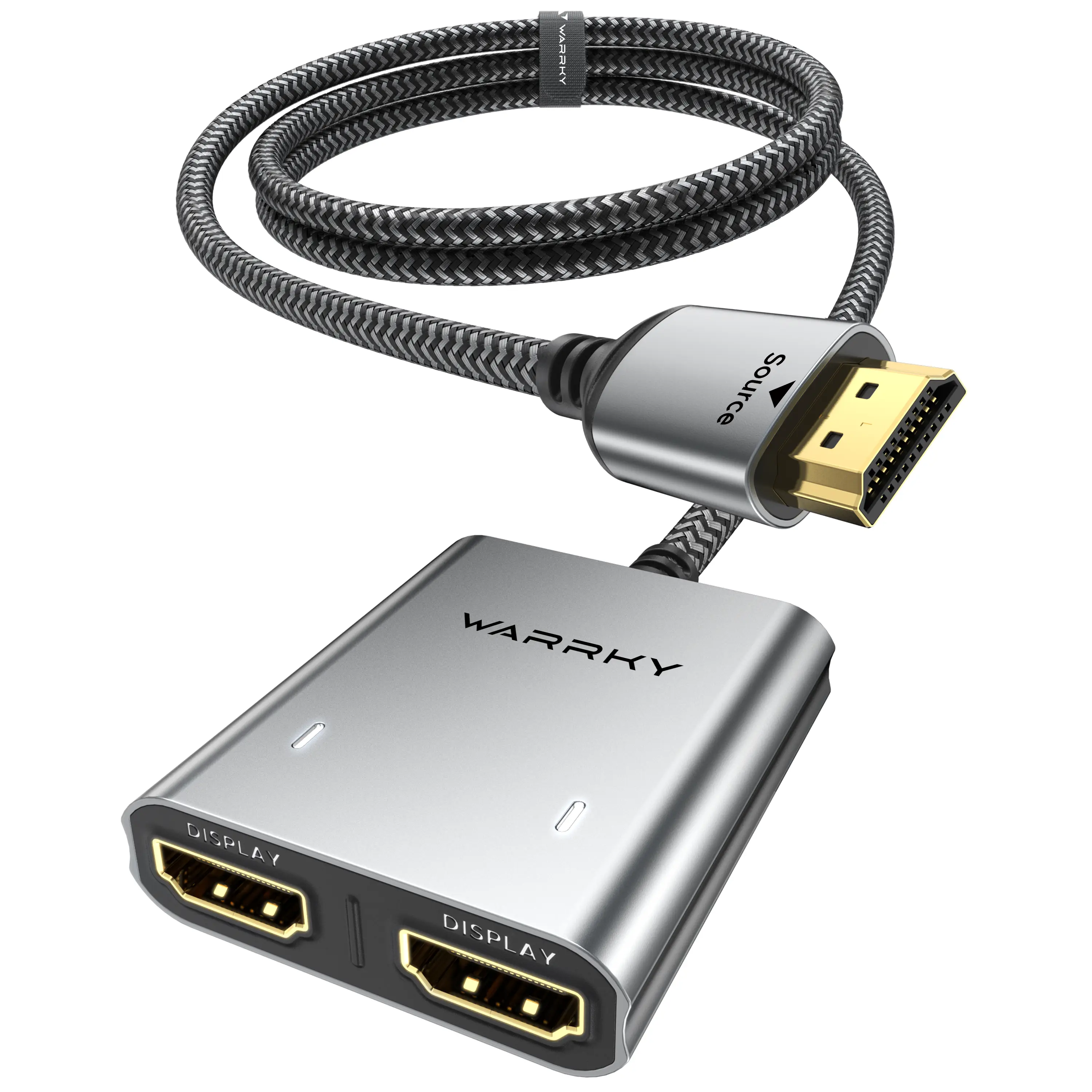 Warrky HDMI Splitter 1 in 2 Out 4K, Mirror Only, USB-C Powered, Metal
